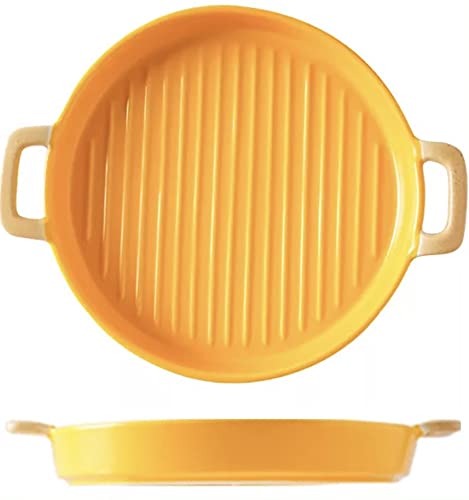 [Australia - AusPower] - 8 inch - 9.5 inch Nordic Ceramic Bakeware Pizza Pan with Handles Round Baking Dish Skillet Pie Plate Cupcake Baking Pans Bake Ware (Yellow, 8) 