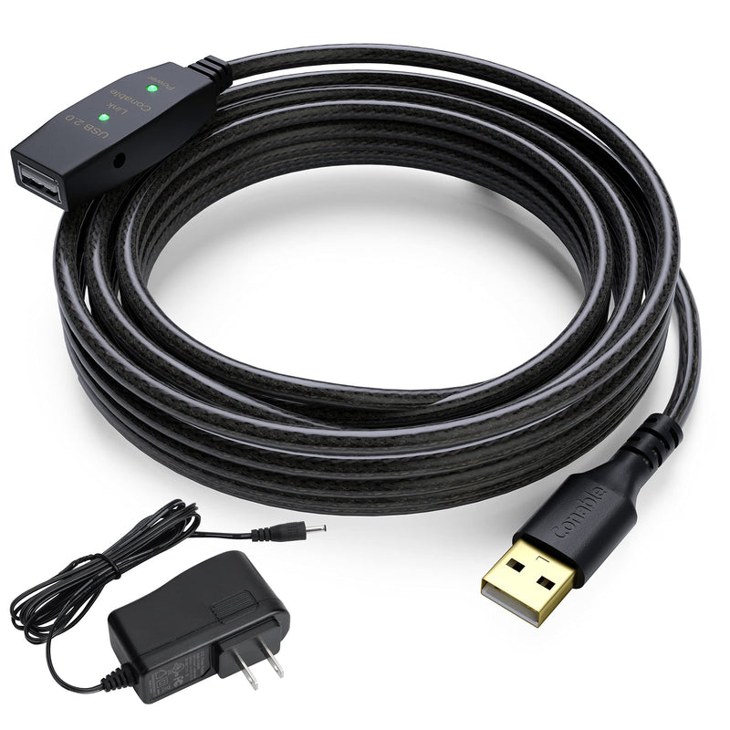 [Australia - AusPower] - USB Extension Cable 2.0 Active Repeater 35 Feet Type A Male to Female Extender Cord Signal Booster Smart with AC Power Adapter for Hard Drive, Printer, Scanner, Mouse, Camera, etc - 35 ft (10.68 M) Active 35 Feet 