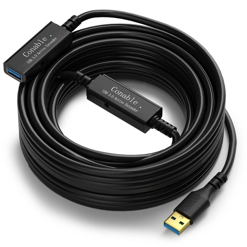 [Australia - AusPower] - USB 3.0 Active Repeater Extension Cable 30 Feet A Male to Female Extender Cord (20ft to 100ft) Signal Booster Smart Chip for Laptop, Hard Drive, Xbox, PS4, Camera, VR, etc - 30 ft (9.15 M) Active 30 Feet Black (1 Pack) 