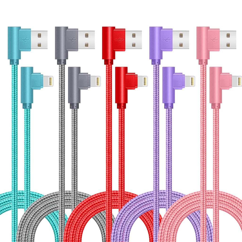 [Australia - AusPower] - iPhone Charger Cord Right Angle Lightning Cable 6FT 5 Pack 90 Degree Nylon Braid Charging Cord Fast Charging Compatible for iPhone 12/12pro/11/11pro/XS/MAX/XR/X/8P/8/7P/7/6 iPad 