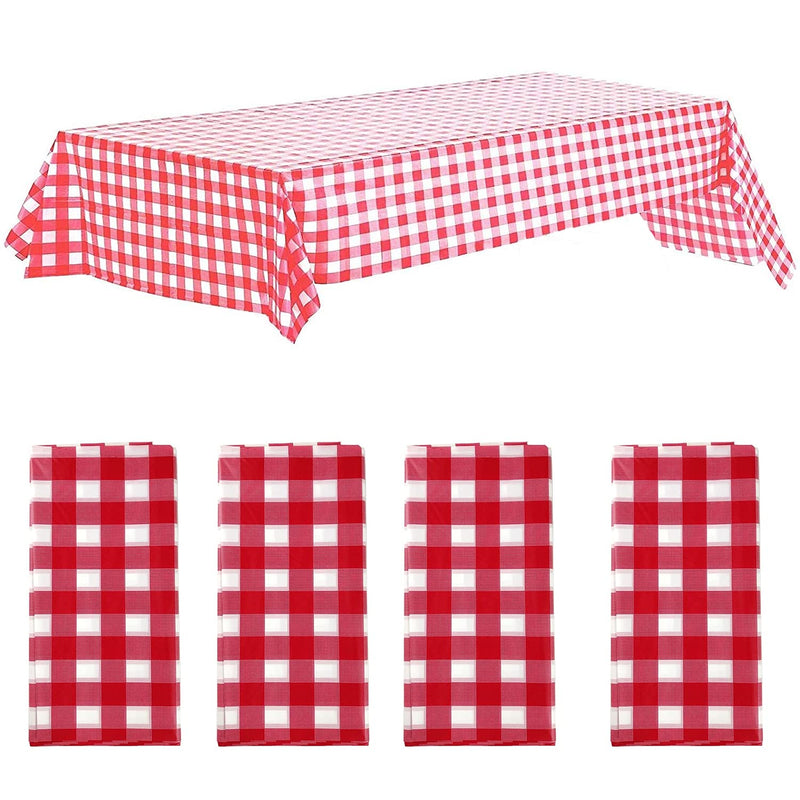 [Australia - AusPower] - Gz party 4Packs 54x108 inches Red and White Checkered Plastic Tablecovers,Waterproof Oil-Proof Vinyl Plastic Table Cover for Outdorre, Picnic, Camping, Holiday Christmas Tablecloth 