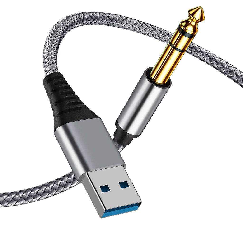 [Australia - AusPower] - QIMIAO USB to 1/4 Male TRS Audio Stereo Cable, 6.35mm Jack Adapter Compatible with Laptop，Windows or PC，Amplifier, Speaker, Headphones.6.6FT Note:Not Applicable Recording,Truck,TV Ports, Grey 