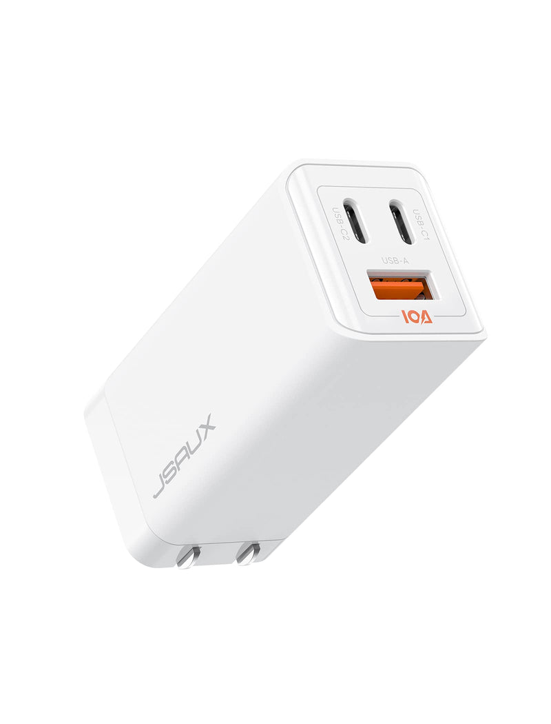 [Australia - AusPower] - 65W USB C Charger, JSAUX 3-Port Type C and USB Foldable Power Adapter Compatible with MacBook Air/Pro, iPad, iPhone 13/12 Pro Max/Pro/Mini, Galaxy S21/S20, Laptop and More-White 