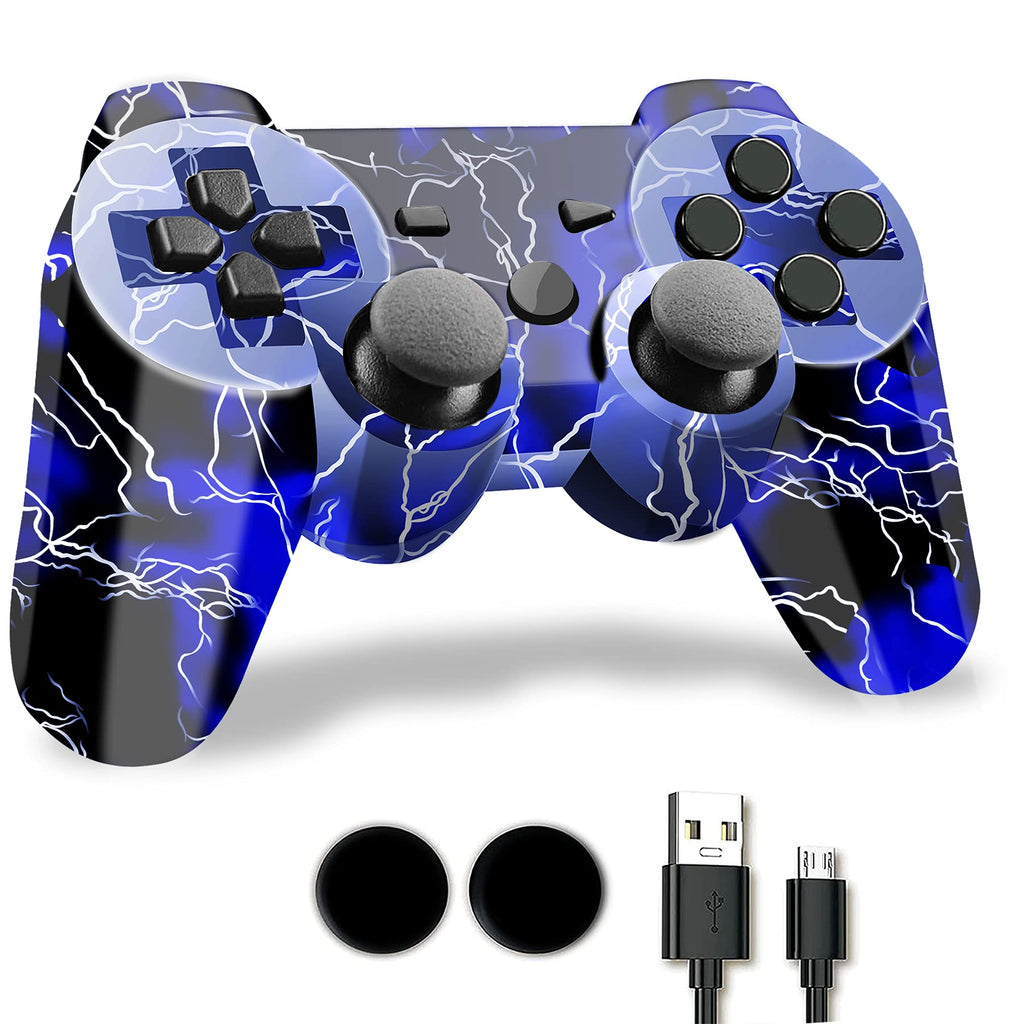 [Australia - AusPower] - PS-3 Wireless Controller, Play-station 3 Controller, CFORWARD Wireless Bluetooth PS-3 Gamepad with Charger Cable and Thumb Grips for PS-3 Remote Blue 