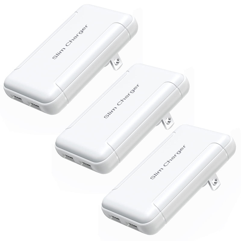 [Australia - AusPower] - USB Charger Block, OKRAY 3Pack 5v/3a Dual USB Wall Charger with Foldable Plug, Flat Portable 2 USB-A Ports Phone Charger Fast Charging Blocks Compatible iPhone 11/XS/XR/iPad, Samsung Galaxy (White×3) White White White 