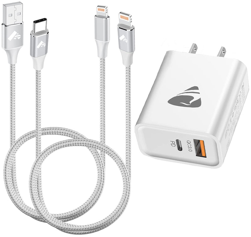 [Australia - AusPower] - iPhone Fast Charger, Aioneus 20W Dual-Port Wall Charger Block with 2Pack 6FT MFi Certified Lightning Cable, PD&QC 3.0 Fast Power Adapter Charging Plug for iPhone 12 11 Pro XR XS X SE 8 7 6 5 and iPad 