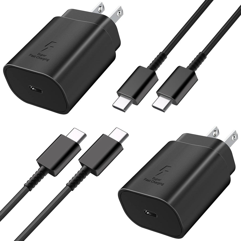 [Australia - AusPower] - Samsung Fast Charger, KYOHAYA 2 Pack 25W USB C Power Delivery Super Fast Charging Plug with 6FT Type C to C Quick Charge Cable for Samsung Galaxy S22/S21/S20/Note 20/10/Z Fold 3/Flip 3/iPad Pro12.9/11 Black 