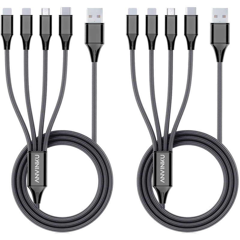 [Australia - AusPower] - Multi Charging Cable, Multi USB Cable 3A 4FT USB Charging Cable Nylon Braided Universal 4in1 Multi Charger Cable Adapter Type-C/Micro USB Port,Compatible with Cell Phones and More (Black, 2 Pack) 