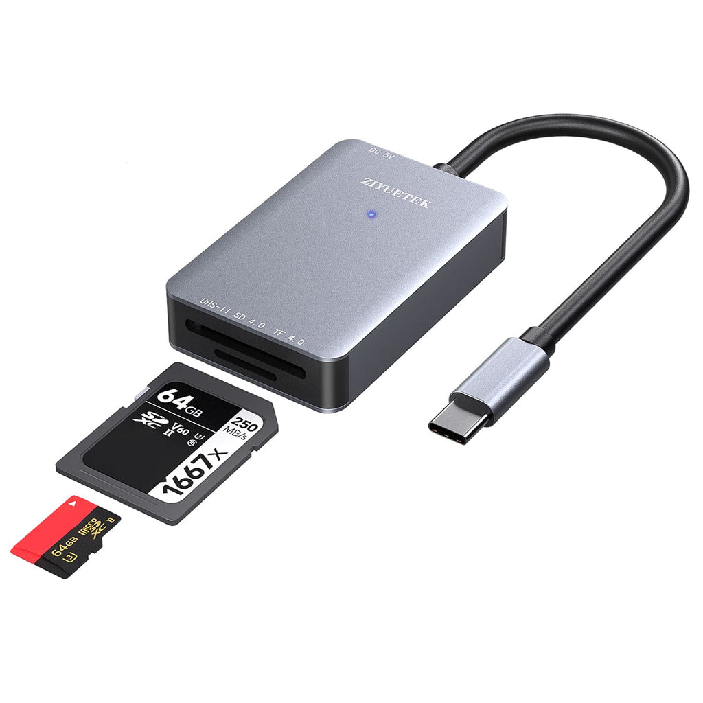 [Australia - AusPower] - SD Card Reader for Android,uhs-ii USB c Flash Memory Card Reader sd Card viewer for Trail Cameras Type c Device SD/SDHC/SDXC/Micro SDXC/SD4.0/V90/V60/V30/1667X/2000X/1000X Memory Card Silver 