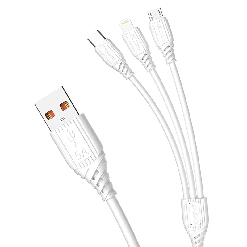 [Australia - AusPower] - DUDAO Multi Charging Cable,3 in 1 USB 5A Fast Charger Cord Adapter Lightning Type C Micro USB Port Connectors for Most Phone Android White 