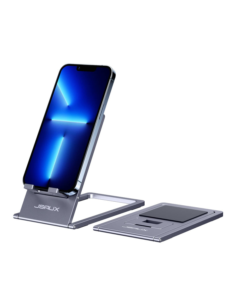[Australia - AusPower] - Cell Phone Stand, JSAUX Foldable Phone Holder for Desk, Portable Ultra Thin Mobile Phone Stand, Adjustable Office iPhone Stand Holder Compatible for iPhone 13 12 11 Pro Max X 8, Samsung S21 S20-Grey Grey 