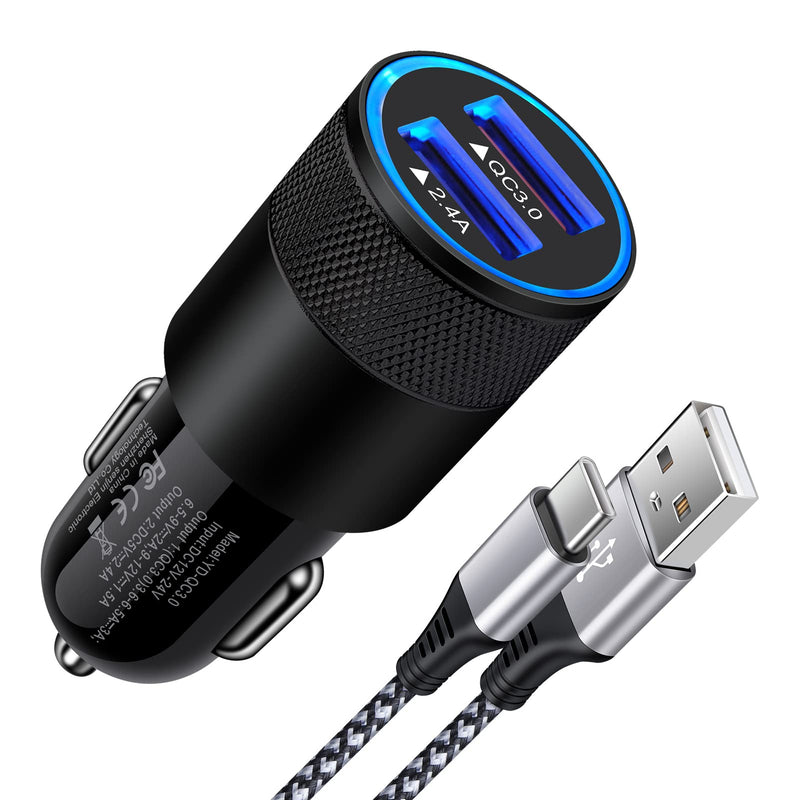 [Australia - AusPower] - 30W/5.4A Fast Car Charging Adapter Dual Port Power Type C Cable Compatible Moto G Stylus/Play/Power/One 5G Ace/Z4/Galaxy S22+ Ultra 5g,Google Pixel 6 Pro/6/5/4/3,QC USB Cigarette Lighter Plug Charger 