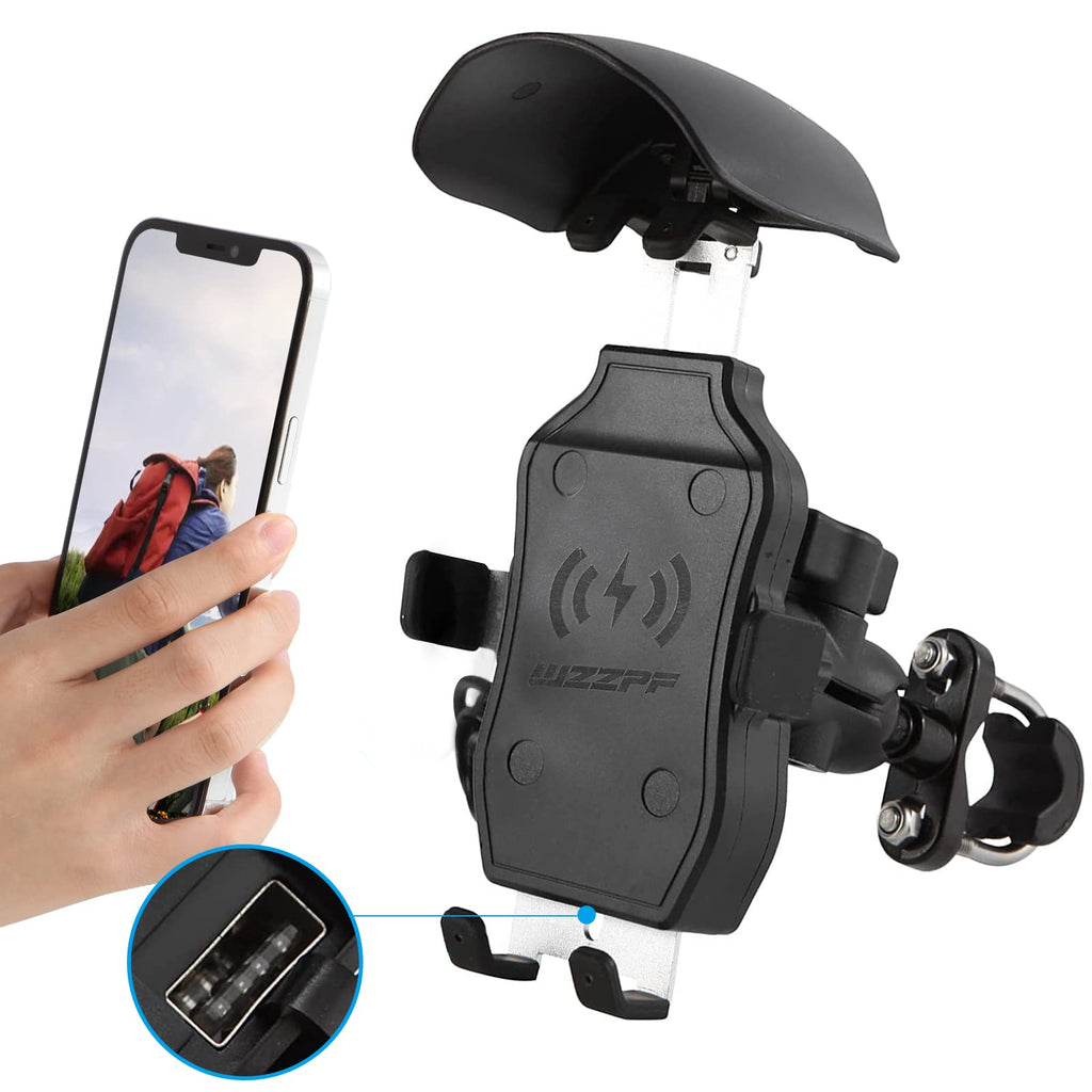 [Australia - AusPower] - WZZPF Waterproof Motorcycle Wireless Phone Holder with Qi 15W Wireless Charger & USB 15W Fast Charging Port Aluminum Alloy Cell Phone Holder Waterproof for 4''-7'' Cellphones USB Quick Charger 