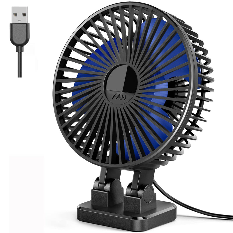 [Australia - AusPower] - USB Fan for Desk, Small Tablet Fan with 3 speed in Single Button, Head Rotation Strong Wind Desktop Cooling Fan,Wurclousnow Mini Personal Fan for Home Desktop Office Table, Black Blue 