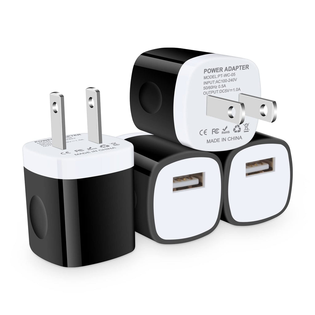 [Australia - AusPower] - USB Charger Plug, FiveBox 4Pack 1Port 5W 1Amp Fast Wall Charger Brick Box Power Adapter Cube Charging Block Base for iPhone 13 12 11 Mini Pro Max SE X XR XS 6 6S 7 8 Plus, Samsung, Android, LG black 