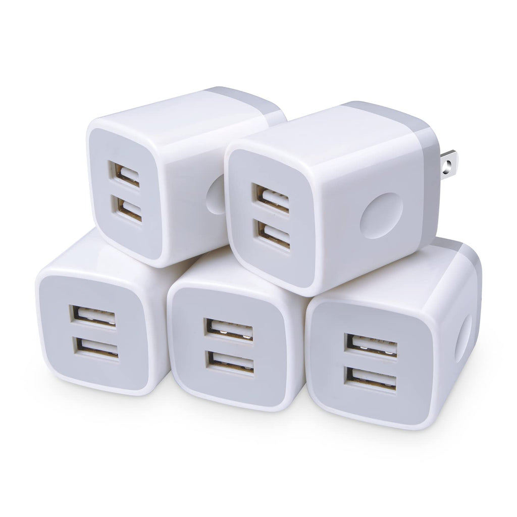 [Australia - AusPower] - USB Charger Wall Plug, FiveBox 5Pack 2.1Amp Fast 2Ports USB Wall Charger Power Adapter Charging Block Base Charger Brick Charger Cube Charger Box for iPhone 13/12/11/Xs/XR/X/8/7/6, Samsung, Android 5pcs 