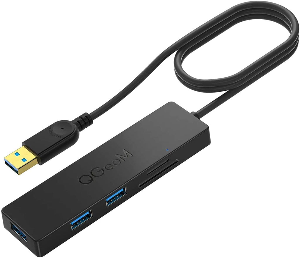 [Australia - AusPower] - QGeeM USB 3.0 Hub, USB 3.0 Extension Ultra-Slim 5 Port Data USB Hub Adapter with 2.5 ft USB Extended,3 USB 3.0 Port, Card Reader Compatible with MacBook, Mac/Surface Pro, iMac, XPS, Flash Drive 