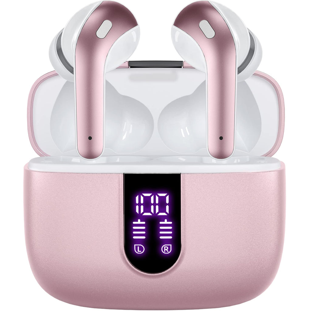 [Australia - AusPower] - TAGRY Bluetooth Headphones True Wireless Earbuds 60H Playback LED Power Display Earphones with Wireless Charging Case IPX5 Waterproof in-Ear Earbuds with Mic for TV Smart Phone Computer Laptop Sports Pink 