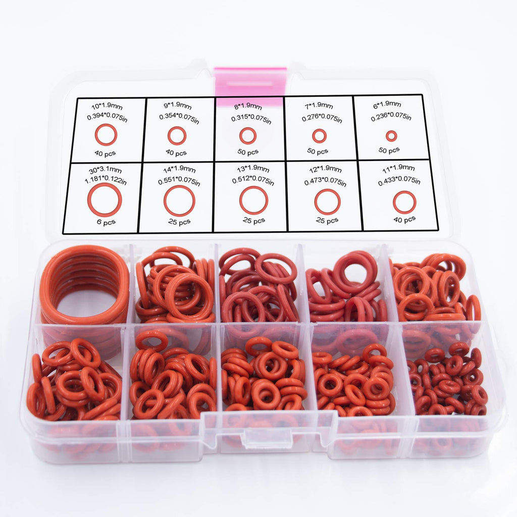 [Australia - AusPower] - Silicone Sealing Gasket O-Ring Assortment - o Ring Assortment,Resist Oil and Heat Round O-Rings Rubber Assortment Set for Auto,Plumbing and Faucet, 351 Pcs，10 Different Sizes Total 