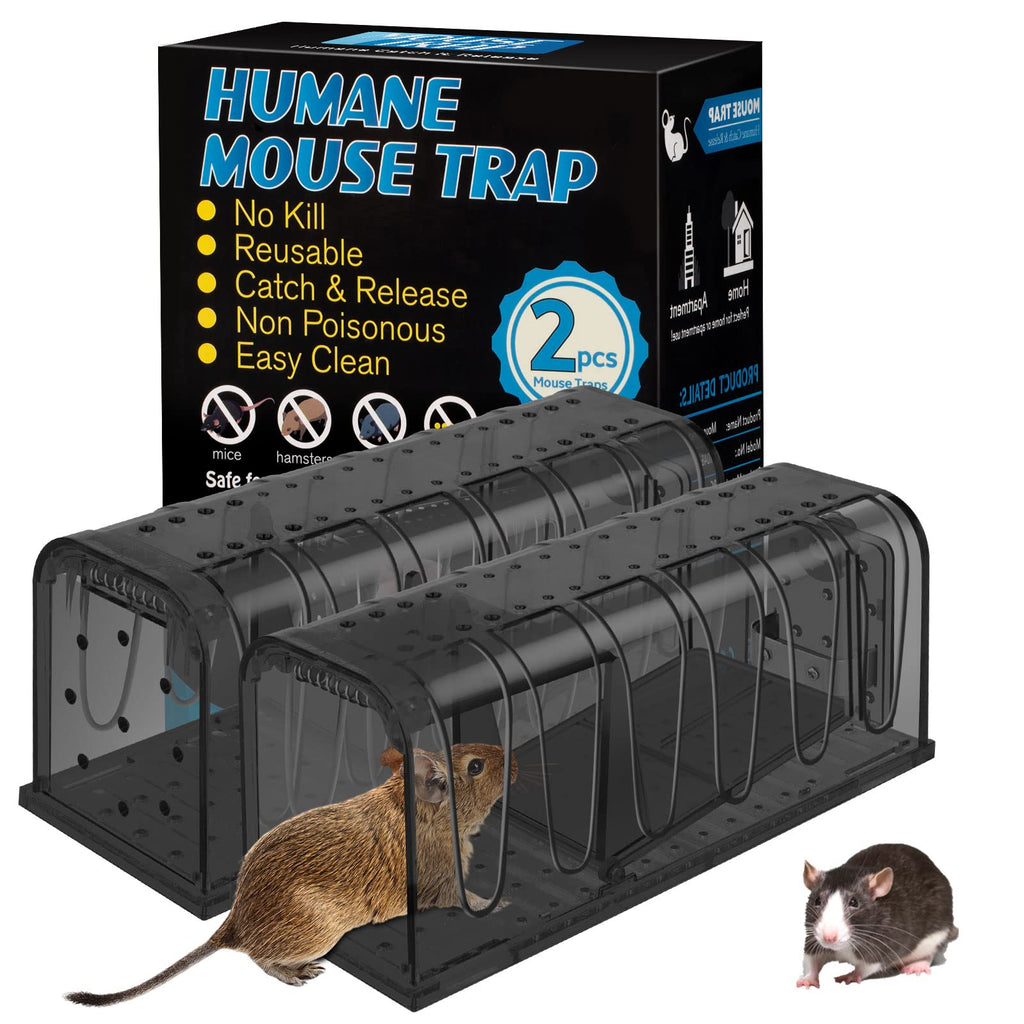 [Australia - AusPower] - Humane Mouse Trap, Catch and Release Mouse Traps Indoor Outdoor, Easy Set Reusable with Vents No Kill Mouse Traps, Safe for Children, Pets and Humans , Instantly Remove Unwanted Vermin(2 Pack) 