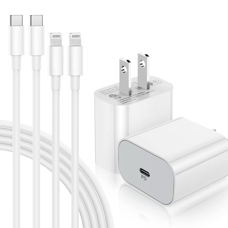 [Australia - AusPower] - 2Pack iPhone Fast Charger - Apple MFi Certified - 20W USB C Wall Charger with 6Ft Type C to Lightning Cable for iPhone 13 12 11 Pro XR XS Max X 8 Plus iPad AirPods Pro - Supports Power Delivery(White) 2Pack6Ft White 