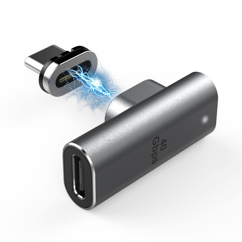 [Australia - AusPower] - USB C Magnetic 90 Degree 24-Pin Adapter Connector Male to Female Support PD 100W Quick Charge, 40Gbps Data Transfer and 4K@60 Hz Video Output Compatible with All USB Type-C Devices. (Deep Grey) 