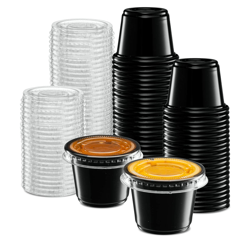 100 Sets - 1 oz. Plastic Condiment Containers with Lids, Jello Shot Cups,  Portion Cups with Lids, Dipping Sauce Cup, Salad Dressing Container