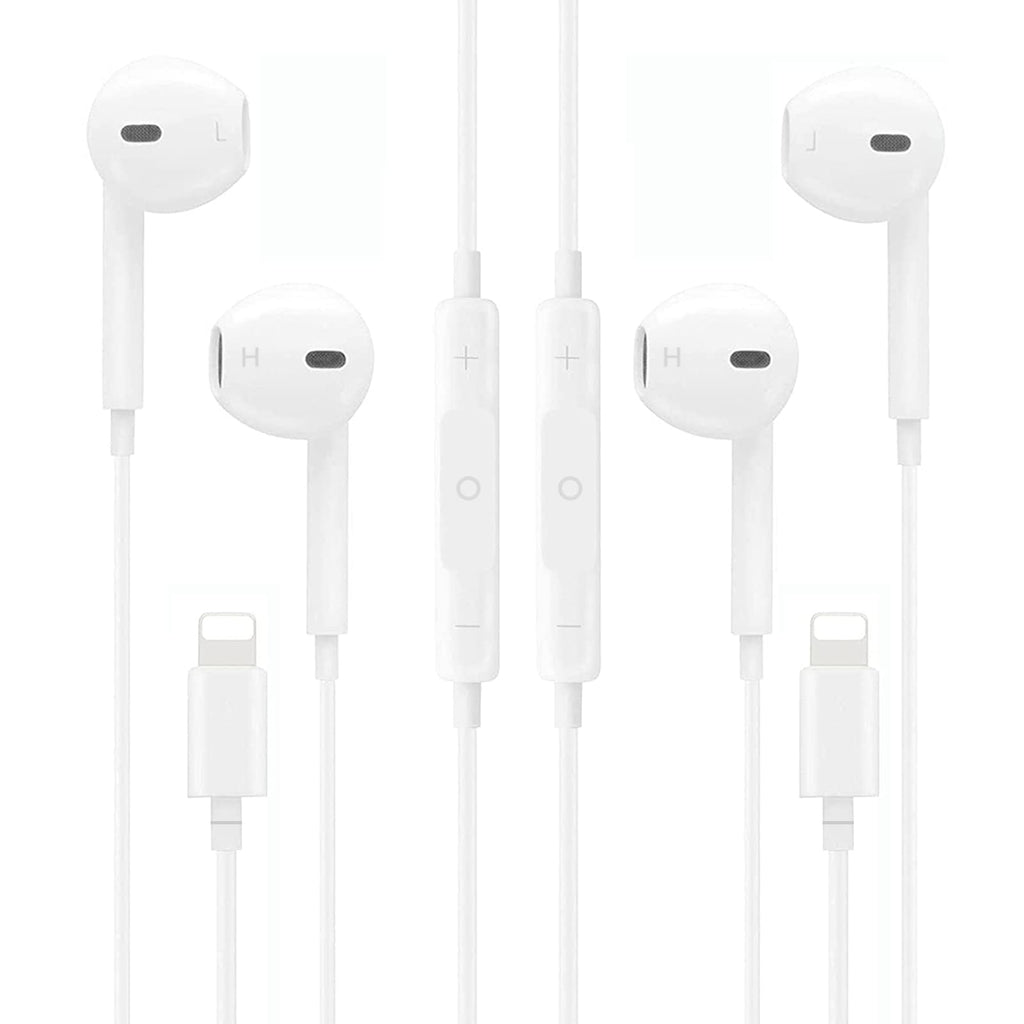 [Australia - AusPower] - 2 Pack Earbuds Headphones, Wired Earphones Noise Reduction with Microphone and Volume Control, Compatible with iPhone 13, 12 Pro, SE, 11 Pro, X, 8 Plus, 7 Plus White-B 