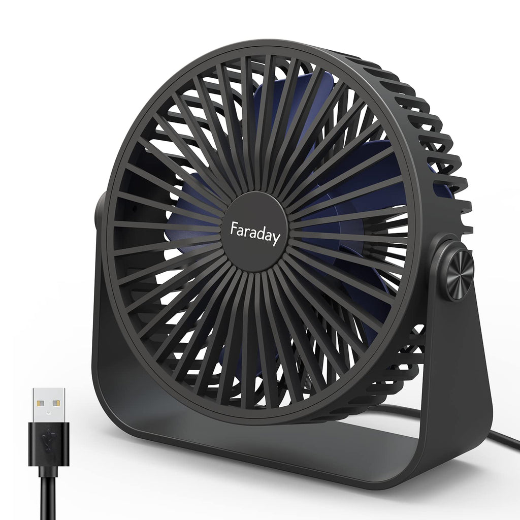 [Australia - AusPower] - Faraday USB Desk Fans 5 Inches Portable Table Fans 360° Head Rotation Small Personal Desktop Fan for Home Office, 3 Speeds, Black 