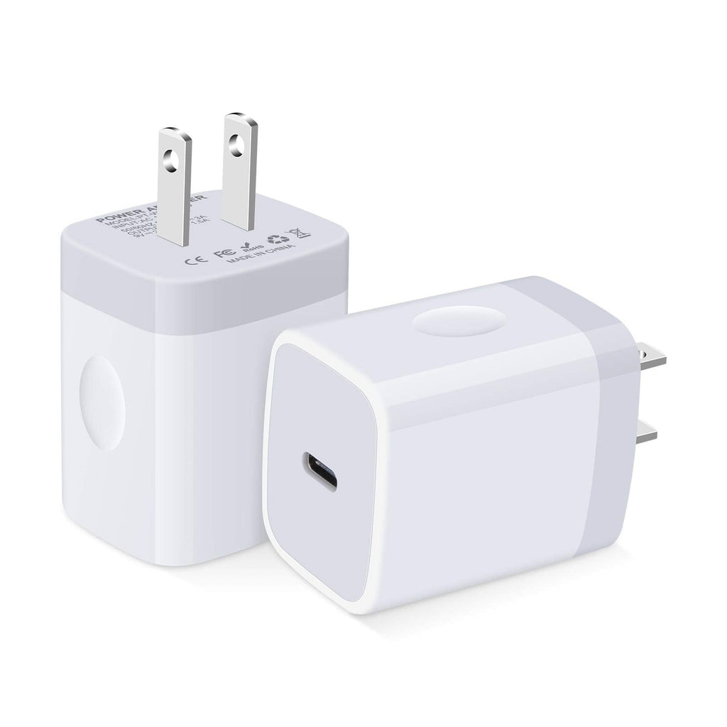 [Australia - AusPower] - 20W PD Fast USB C Wall Charger, FiveBox [2Pack] Wall Adapter Charger USB C Plug Block Brick Cube Type C Charging Box Power Adapter Compatible iPhone 13 12 Mini Pro Max SE 11 Pro XS XR X 8 Pad, Samsung White 
