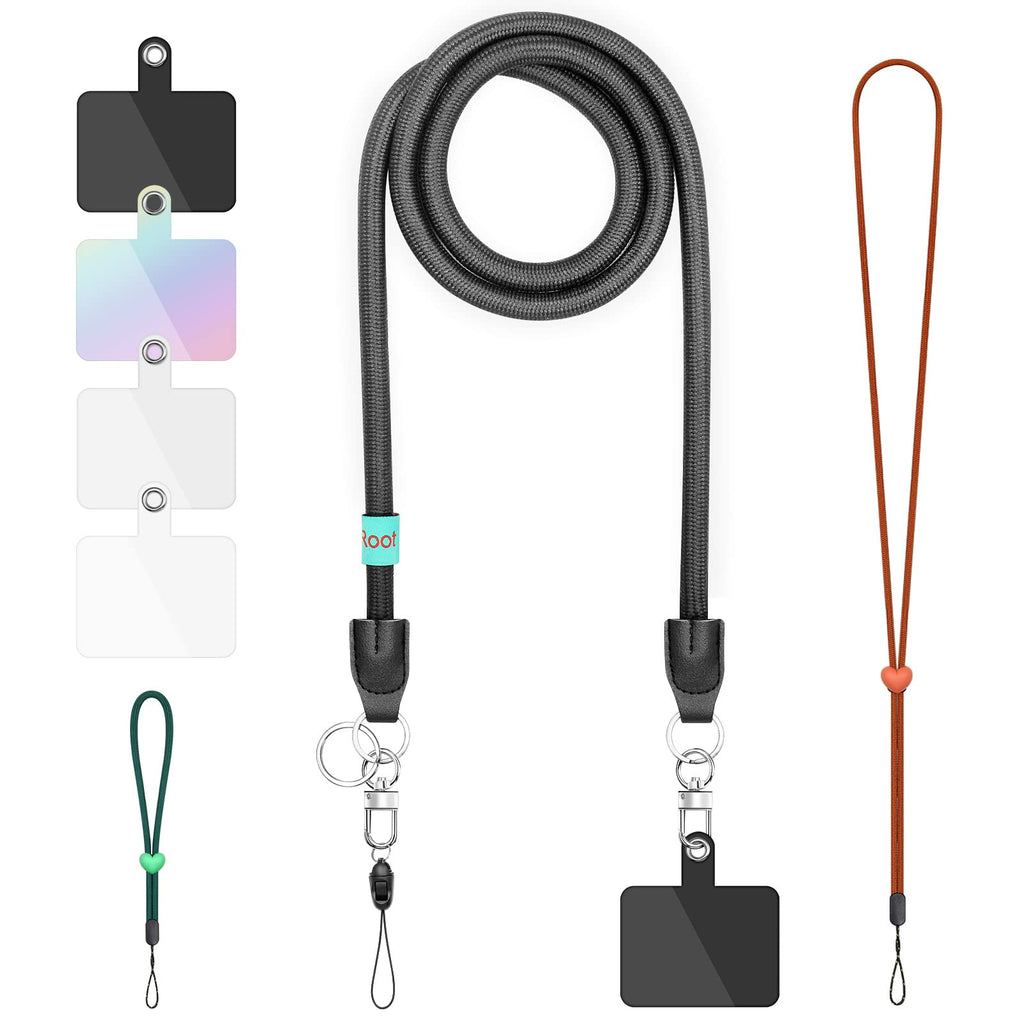 [Australia - AusPower] - WinRoot Universal Crossbody Multifuctional Nylon Cell Phone Lanyards, Camera Strap, with 4 Lanyard pad, 1 Neck Strap and 1 Wrist Strap, Compatible with Most Phones (Black) 
