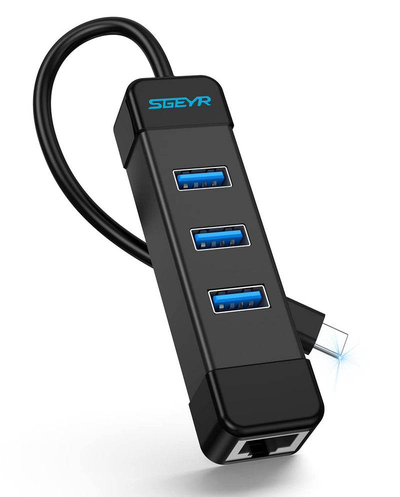 [Australia - AusPower] - SGEYR USB C to Ethernet Adapter, 4 in 1 USB C Hub with 3 USB 3.0 Ports & 1Gbps RJ45 Gigabit Ethernet,USB Splitter with External Power Port & Power Cord,for Windows,XP, Linux,Mac OS,Vista etc 3 usb 3.0 hub +1 usb c port + 1 ethernet port 