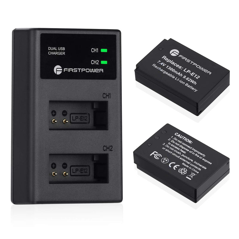[Australia - AusPower] - FirstPower 2-Pack LP-E12 Batteries with USB Dual Battery Charger for Canon EOS M, EOS M2, EOS M10, EOS M50, EOS M50 Mark II, EOS M100, EOS M200, Rebel SL1, PowerShot SX70 HS Digital Cameras 