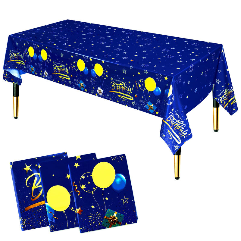 [Australia - AusPower] - HHLCWA 3 Pack Navy Blue Party Tablecloths,Navy Blue and Gold Stars Happy Birthday Tablecloths,Blue Starry Confetti Table Covers for Girls Boys Baby Shower Birthday Party Decorations, 86.6 x 51.2in 