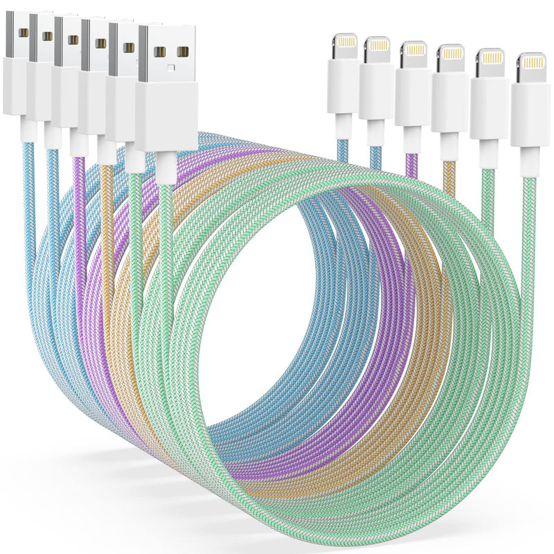 [Australia - AusPower] - [Apple MFi Certified] 6Pack iPhone Charger - 3/3/6/6/6/10 FT Candy-Colored Nylon Braided USB Lightning Cable Compatible iPhone 13/12/11 Pro Max/XS MAX/XR/XS/X/8/7/Plus/6S/6/SE/5S Candy Color 