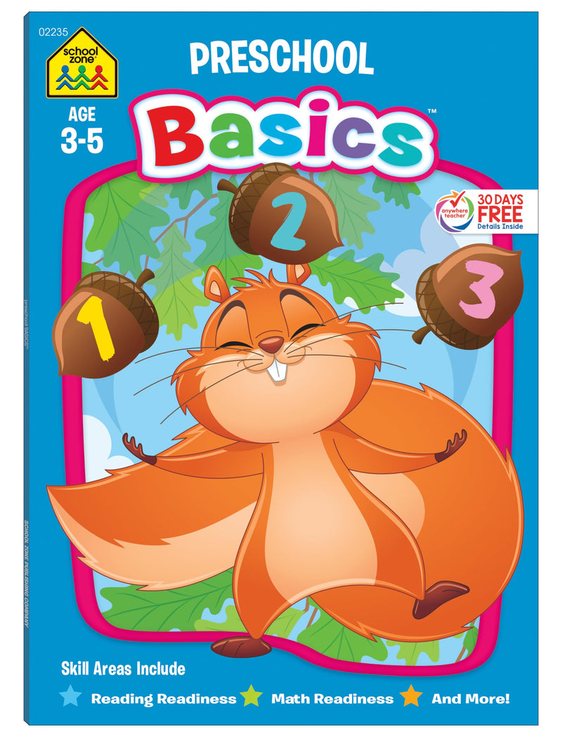 [Australia - AusPower] - School Zone Preschool Basics Workbook: Pre-K, Beginner Reading, Early Math, Colors, Numbers, Counting, Matching, Grouping, Beginning Sounds, Ages 3-5 