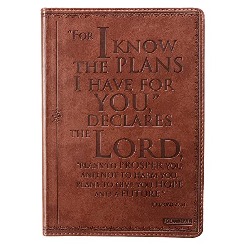 Christian Art Gifts Classic Journal I Know The Plans Jeremiah 29:11 Bible Verse, Inspirational Scripture Notebook, Ribbon Marker, Brown Faux Leather Flexcover, 336 Ruled Pages