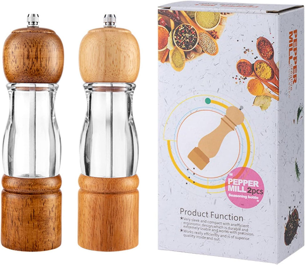 [Australia - AusPower] - Navaris Salt and Pepper Grinder Set - 6" Mill Grinders Made of Real Wood and Clear Acrylic - Adjustable Refillable Mills with Ceramic Burr - Acacia 