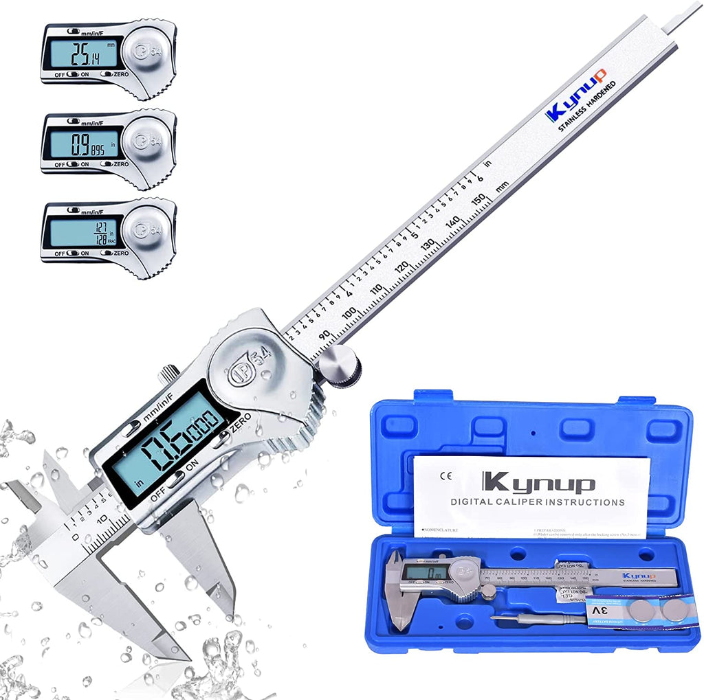 [Australia - AusPower] - Digital Caliper, Durable Stainless Steel Electronic Measuring Tool by EAGems; Get IP54 Protection and Precision Fractional Measurements in SAE/Metric 6 inch/150mm with Large LCD Vernier Calipers IP54 Digital Caliper 