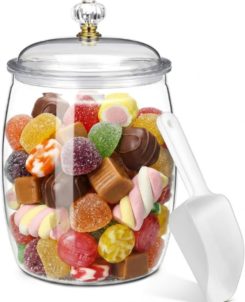 Rocutus Candy & Cookie Jar with Airtight Lid, Plastic Candy Jar Cookie Jar Jar for Pantry Organization, Sugar, Flour, Pasta, Dog Treats, Clear Food Storage Canister & Home Decoration (1.5 Gallon) 1.5 Gallon