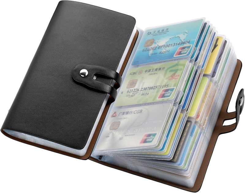 RFID Credit Card Holder, Leather Business Card Organizer with 96 Card Slots, Credit Card Protector for Managing Your Different Cards and Important Documents to Prevent Loss or Damage (Black) Black