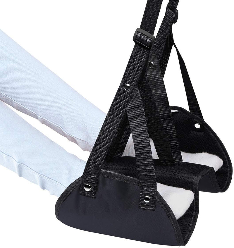 [Australia - AusPower] - Everlasting Comfort Airplane Footrest - Ergonomic Adjustable Foot and Heel Hammock - Memory Foam Portable Air Plane Flying Travel Foot Rest - Long Airplane Flight Accessories for Feet (Black) 