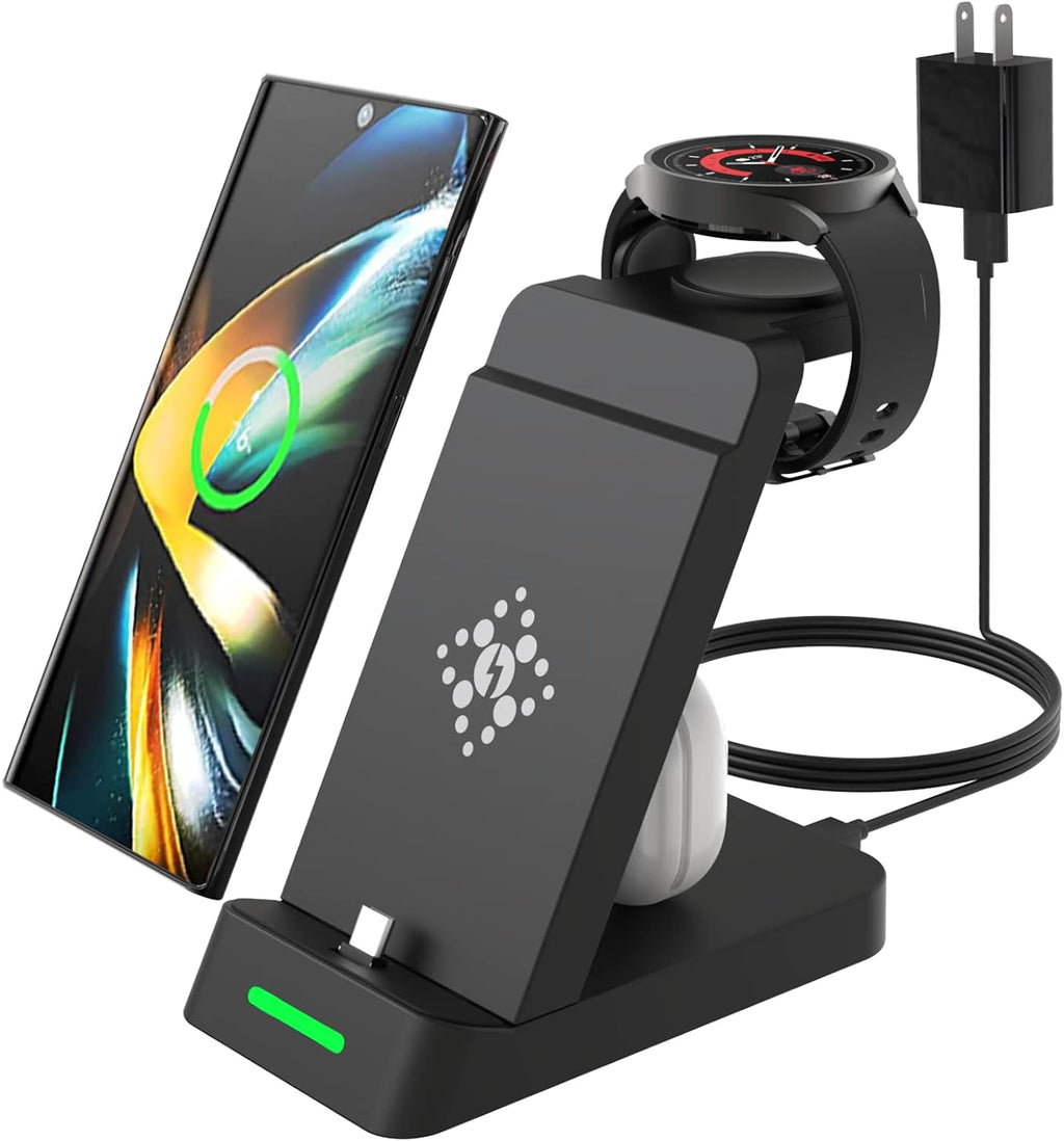 [Australia - AusPower] - Charging Station for Samsung Multiple Devices,3 In 1 Fast Charging Stand Wireless Charger for Samsung Galaxy Watch 5/5 Pro/4/3/Active,Galaxy S23/S22/S21/S20/Note20/Note10/Z Flip 4/Z Fold 4,Galaxy Buds Black 