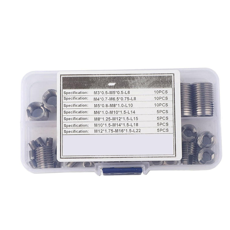 AUNMAS 50Pcs Threaded Inserts, M3 M4 M5 M6 M8 M10 Stainless Steel Self Tapping Thread Insert Screws with Storage Case Thread Reinforce Repair Tool
