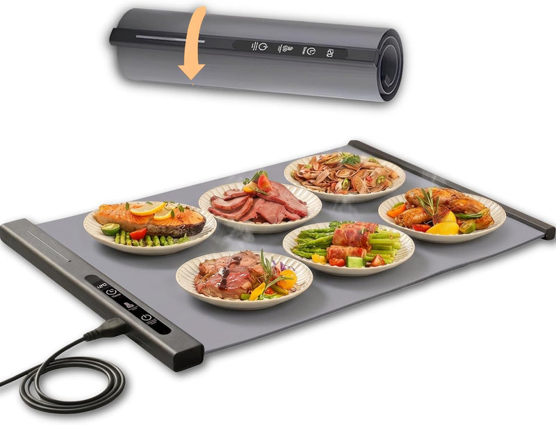 Portable Food Warmers,Electric Warming Tray Hot Tray Heating Mat Food Warmer Heating Pad Keep Foods Warming for Gatherings,Parties, Auto Shut-Off Gray