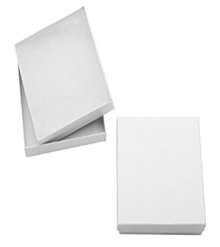 RJ Displays 15 Pack Cotton Filled White Color Paper Cardboard Jewelry Boxes for Necklace, Bracelet Boxes, Watch & Small Gifts Box, Jewelry Gift Boxes Size 7" x 5" x 1-1/8" Inch - (White)