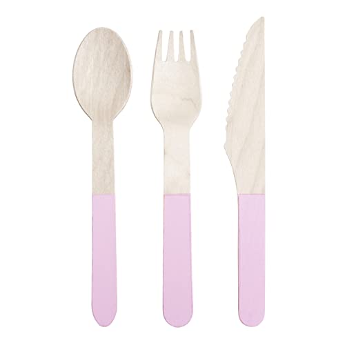 Pink wooden cutlery set from Meri Meri, featuring eco-friendly flatware with a sleek, natural finish for special occasions.
