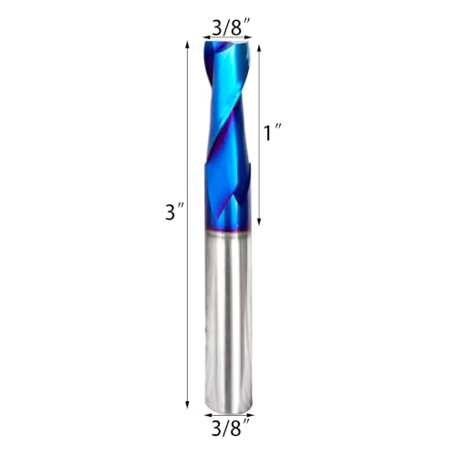 2 Flutes Upcut CNC Spiral Router Bit 3/8 Shank1Inch Cutting Length 3 Inch Total End Mill with Blue NACO Coating for Grooving Slots Mortises and Wood Carving Cutting STF313 1pc 3/8D*1CL*3OL