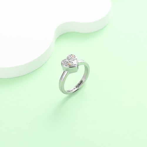 Love Heart Urn Ring for pet Dog Cat's Ashes Keepsake Memorial Jewelry Paw Print Cremation Finger Rings 6# Tree-Silver
