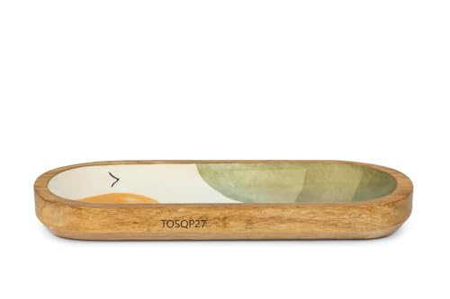TOSQP27 Handmade Wooden Incense Holder for Sticks – Orange Resin Art Tray | Handcrafted Ash Catcher for Meditation, Yoga & Home Fragrance | Decorative Wooden Incense Burner Gift for Adults